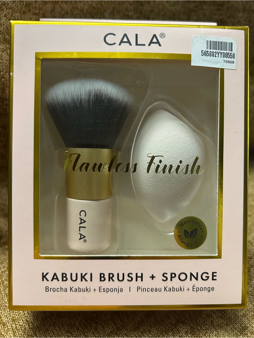 CALA Flawless Finish Kabuki Brush + Sponge - Pink & Gold